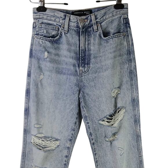 Veronica Beard SZ 26 DYLAN Full Length Straight High Rise Jeans Distressed - Picture 3 of 6